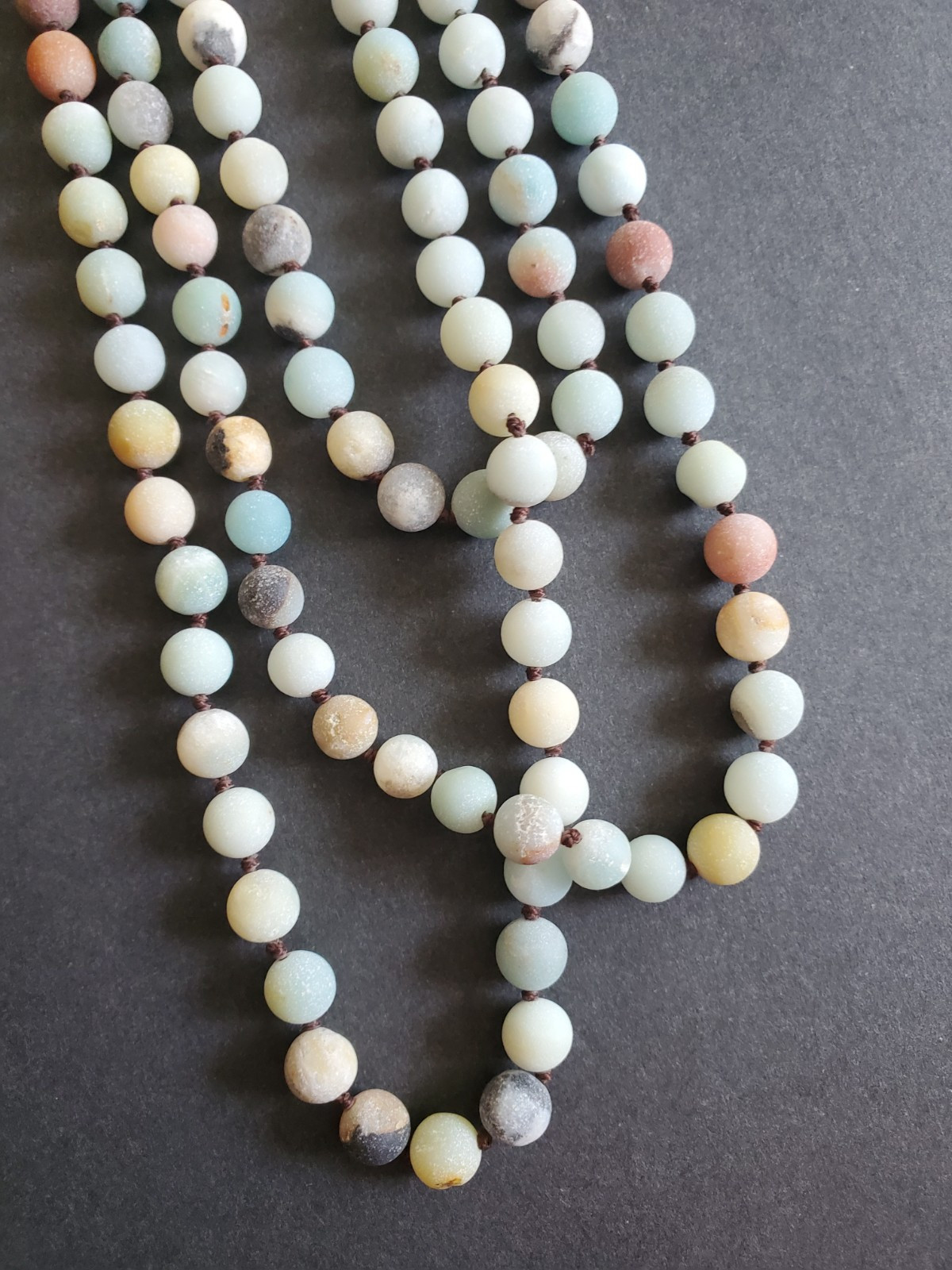 Vintage Stone Agate Beaded Necklace Pastel & Earth Multicolor Unpolished 41 in