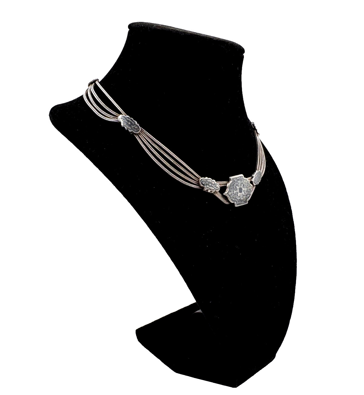 BYZANTINE STERLING SILVER MULTI STRAND CHAIN OLD VNTG FESTOON CHOKER NECKLACE 15