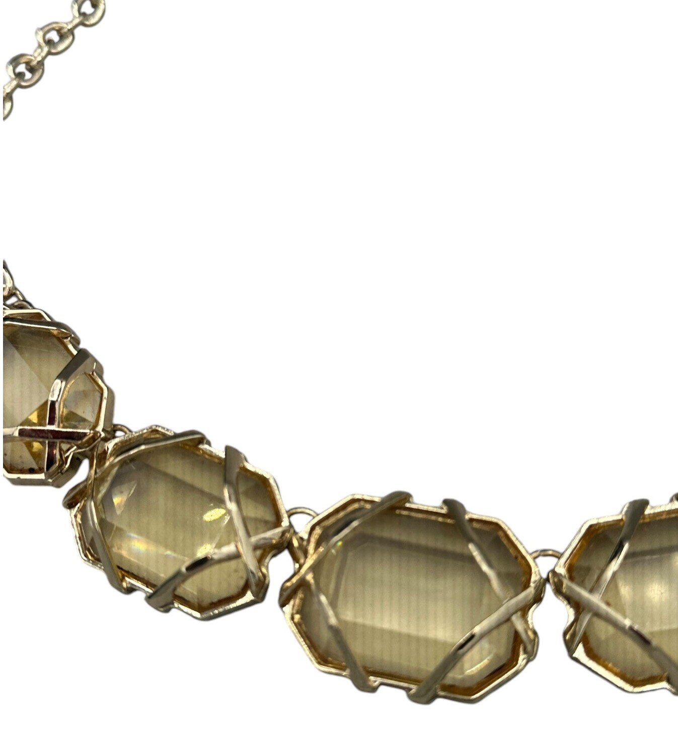 Anne Klein Statement Necklace Gold Tone Whiskey Topaz Yellow Clear Crystal Stone