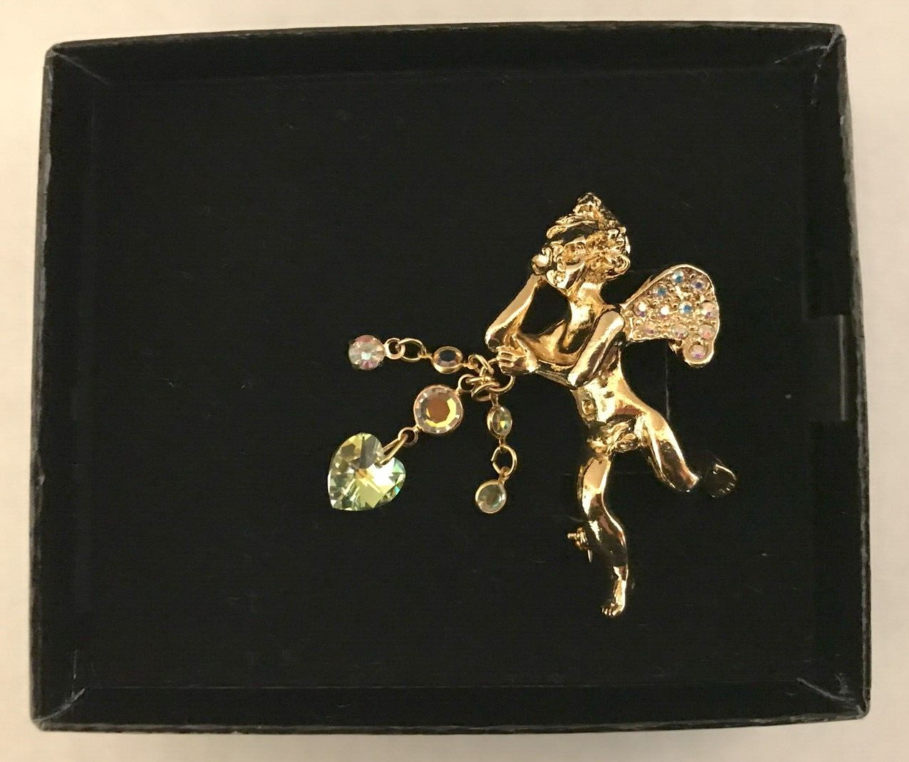 Kirks Folly Brooch Heart Valentines Guardian Angel Cherub Dangle Vintage