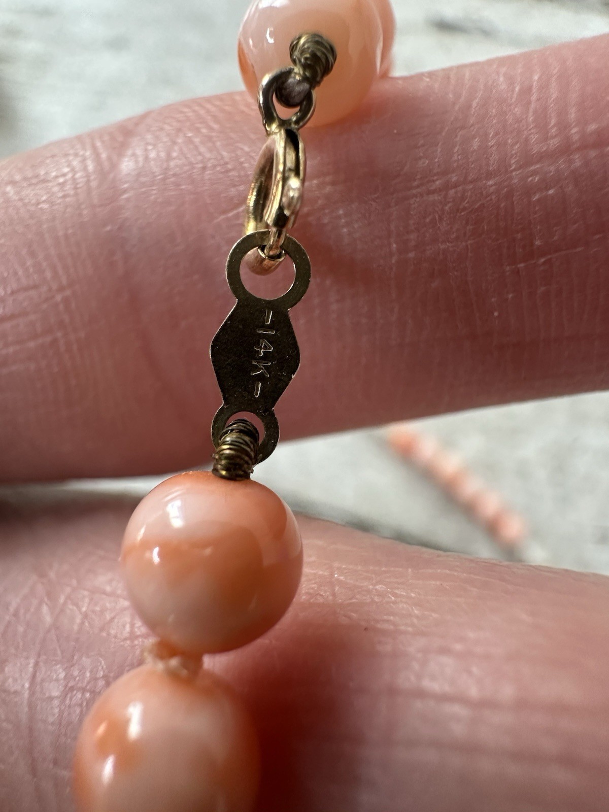 Vintage Genuine Angel Skin Coral Pearl And 14k Bead Necklace With Bracelet