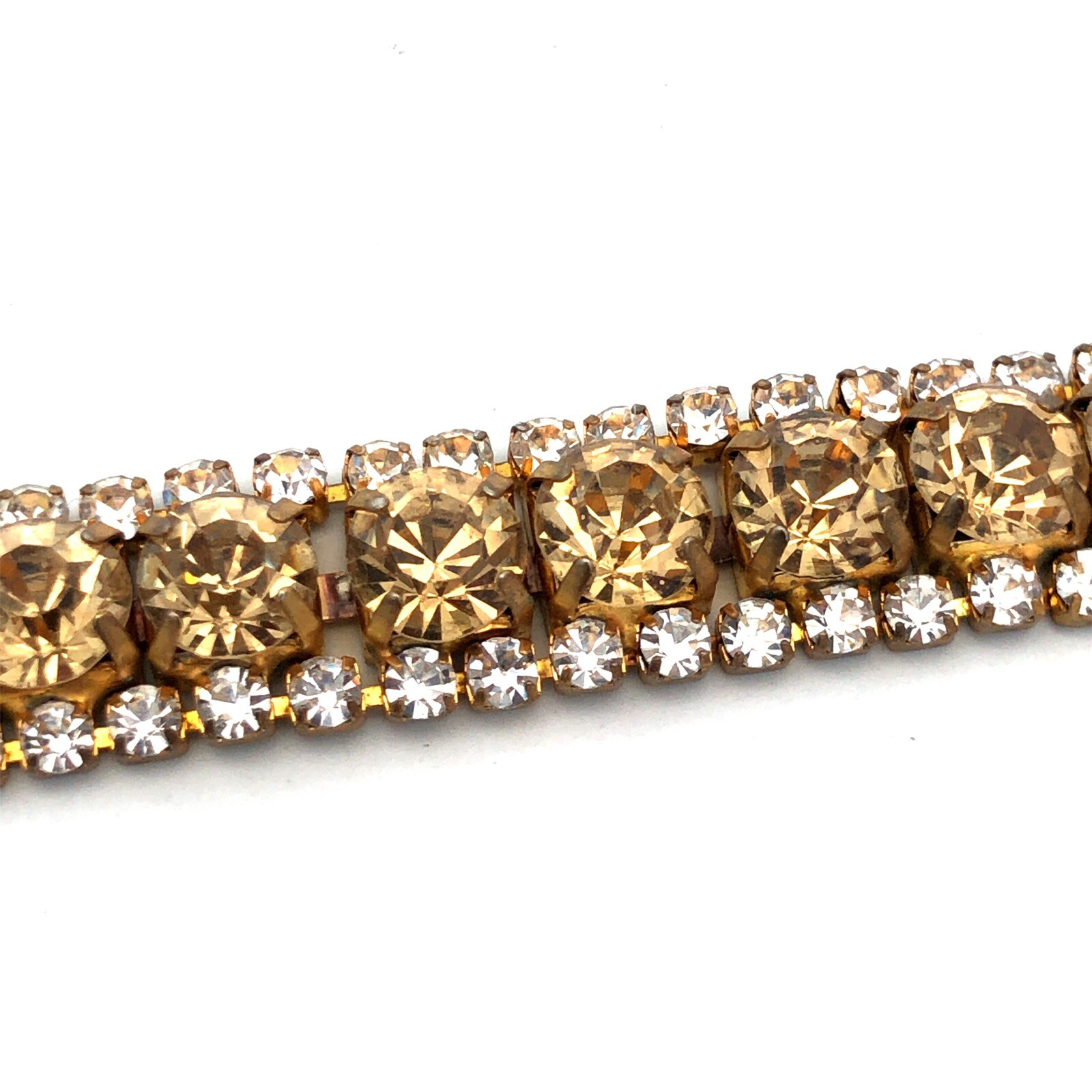 Vintage Gold Tone Champagne White Rhinestone Statement Tennis Bracelet