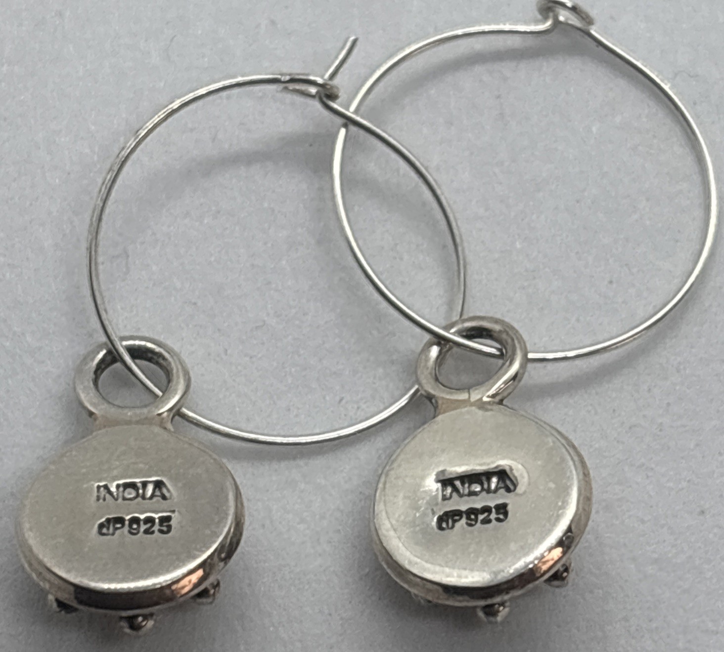 Vintage Sterling Silver Hoop Earrings Round Dangle Drop Raised Dots 5.9 Grams