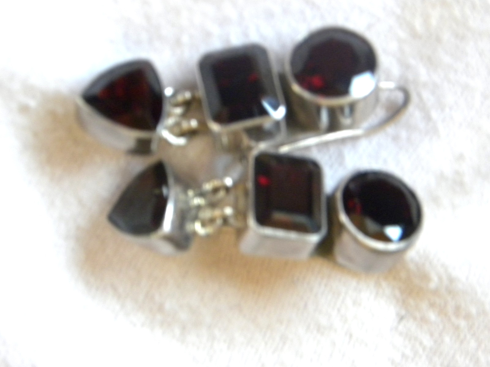Vintage Amy Kahn Russell Sterling Silver Red Garnet Earrings Signed 1-1/2″