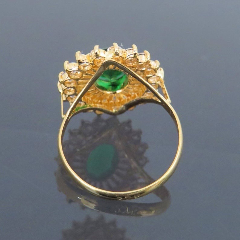Vintage Emerald Green 2 Ct Oval Halo Cocktail Ring 935 Silver Statement Jewelry