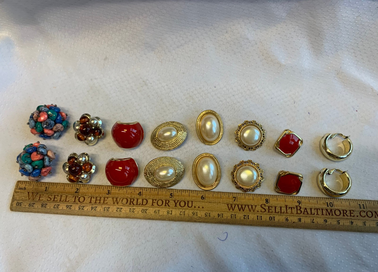 Vtg Clip-On Earring Lot Kenneth Lane Monet Avon Enamel Faux Pearl / Gem Jewelry