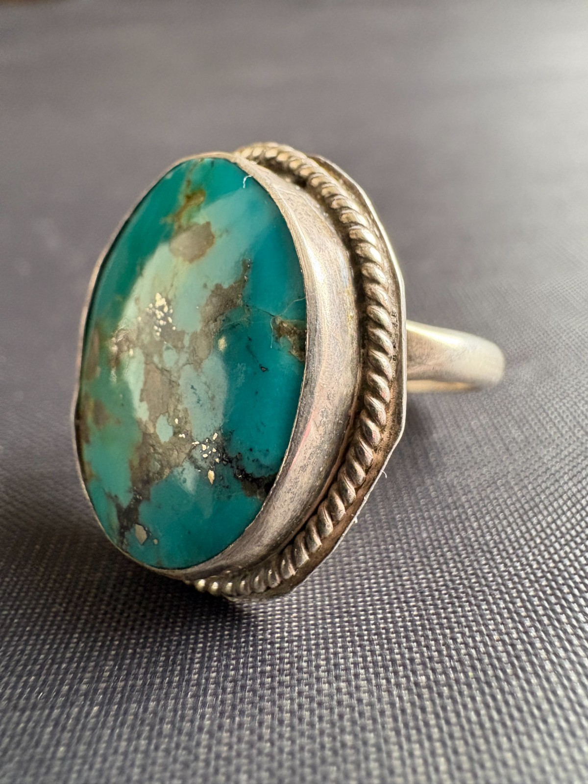 Vintage Silver Southwestern Turquoise Ring Handmade Size 7.25 US