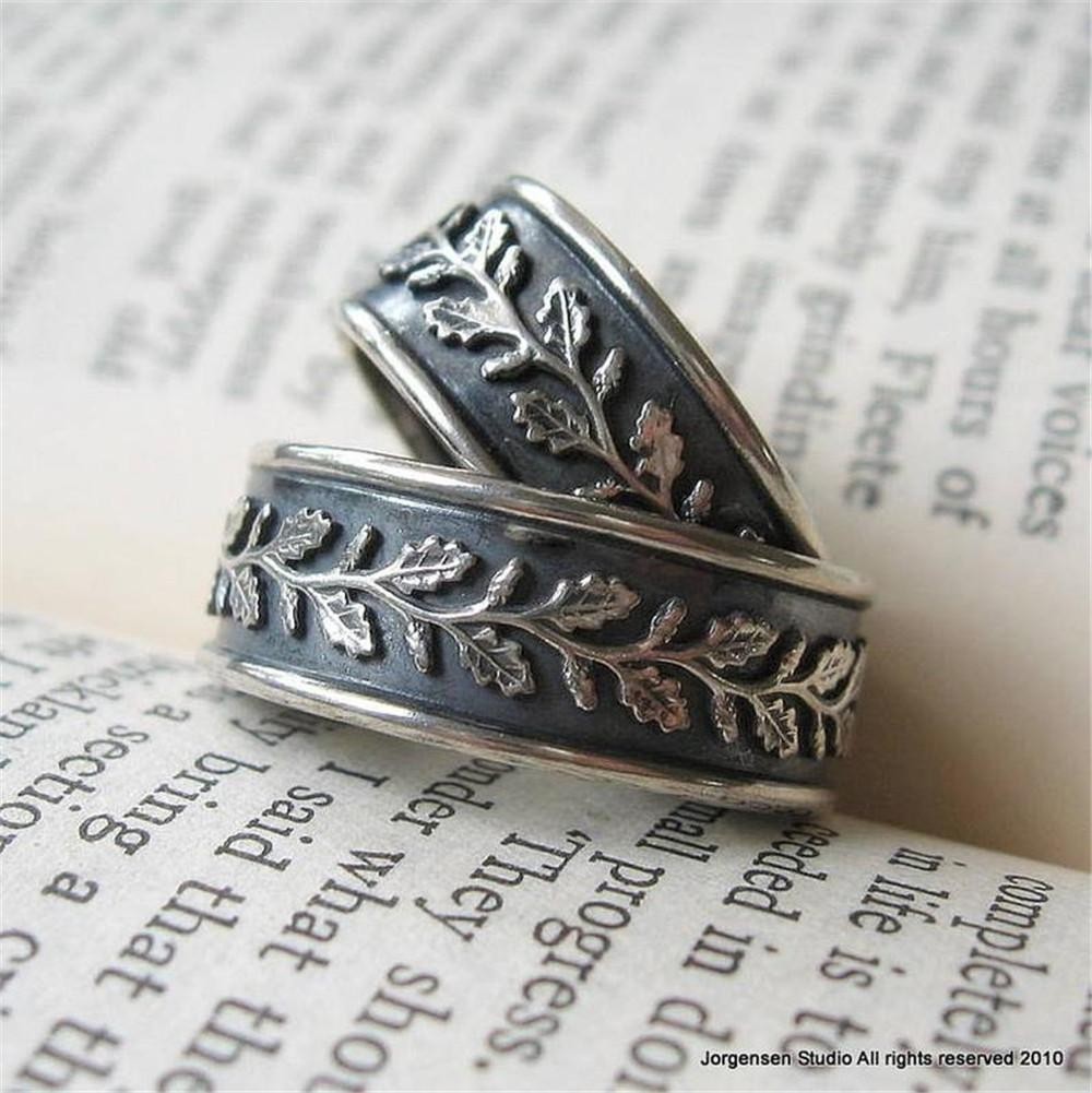 Vintage Carved Leaf Branch Ring Antique Silver Boho Wedding Band Jewelry Gifts