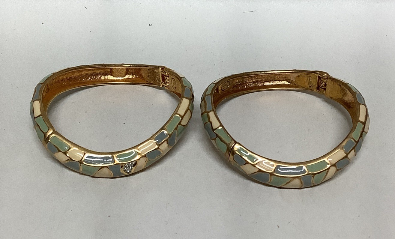 Joan Rivers 2 Multicolor with Rhinestones Hinged Bangle Bracelets (J19)