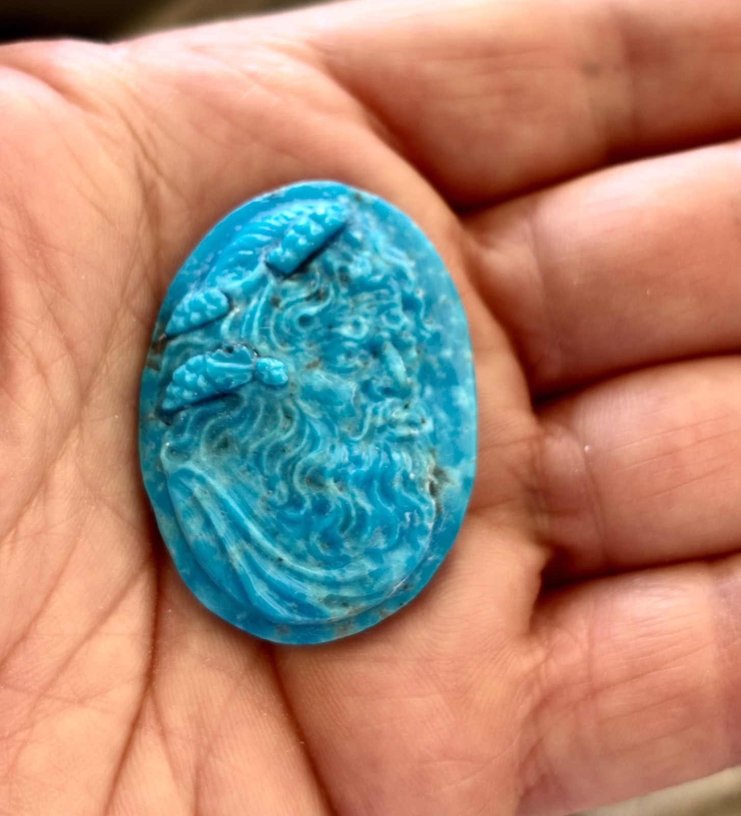 AMAZING ORIGINAL TURQUOISE CAMEO HANDMADE BACCUS GOD