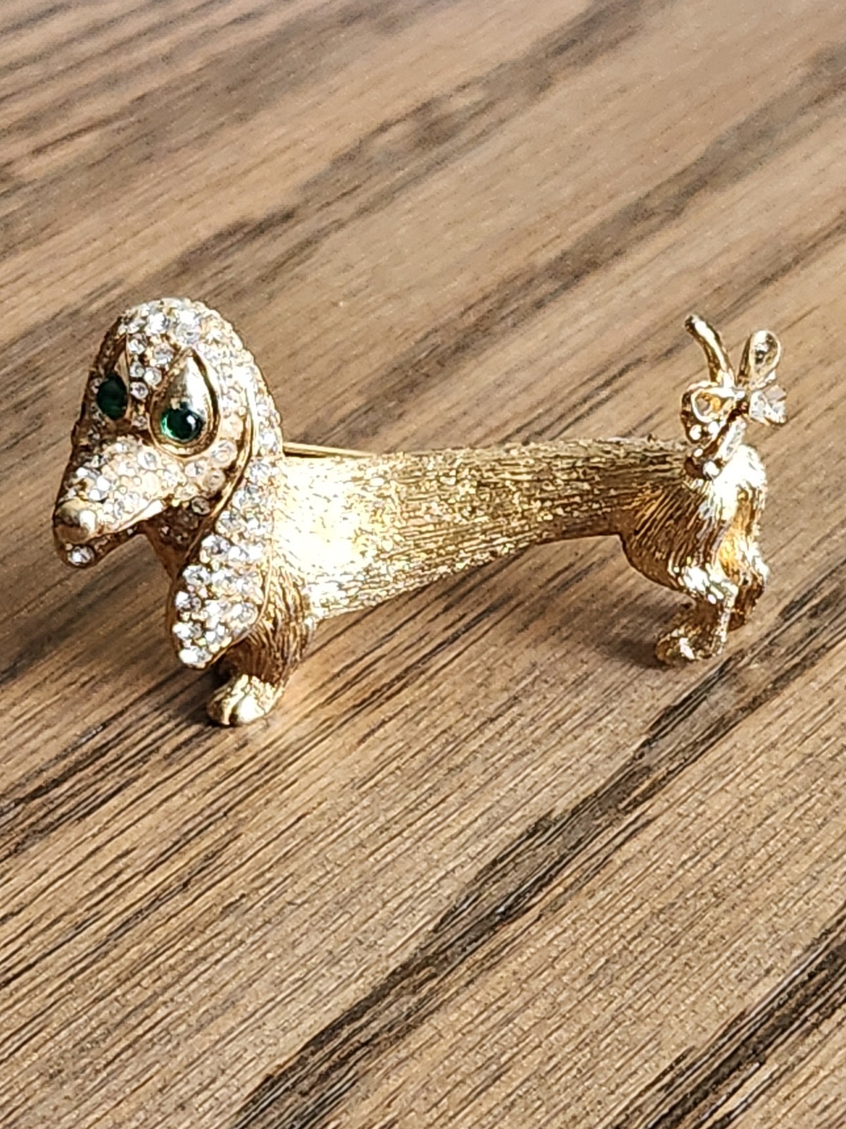 Vtg Rare CINER Dachshund Pin, Gold Plate (?See description below) W/ Rhinestones