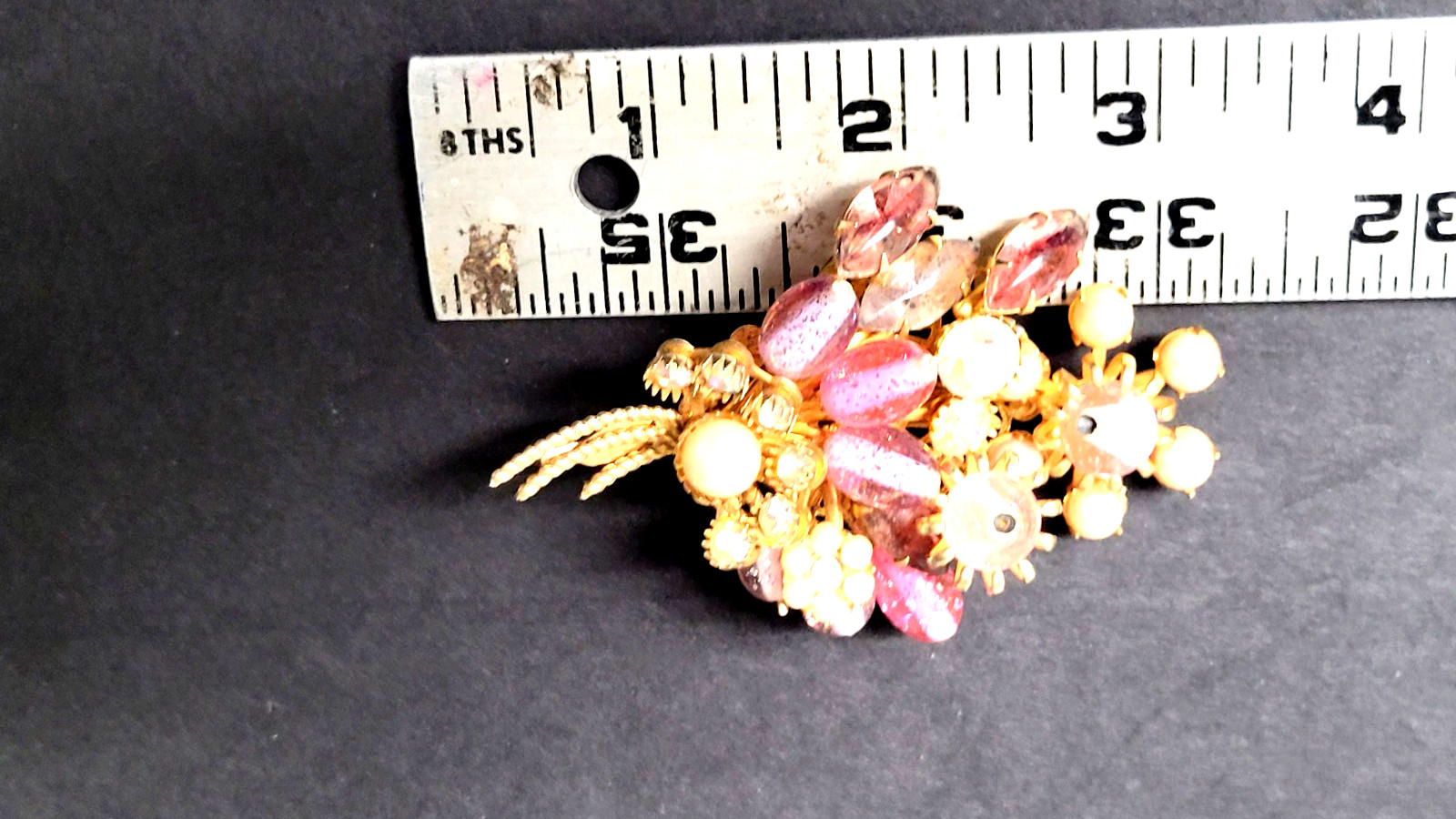 Stunning Flower Pink Rhinestone, Pearls & Beads 3 Pcs. Set