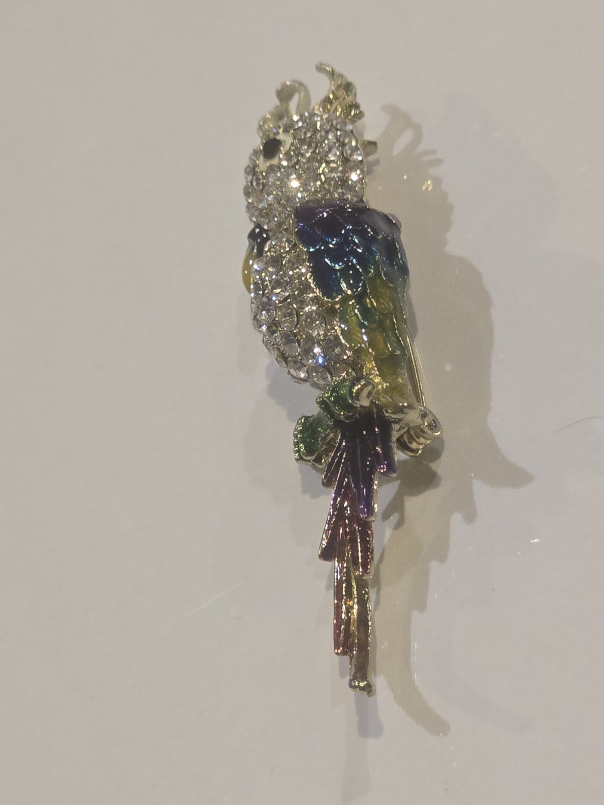 Rhinestone Cockatoo Parrot Bird Brooch Pin Crystal Rainbow Enamel Tropical Bird