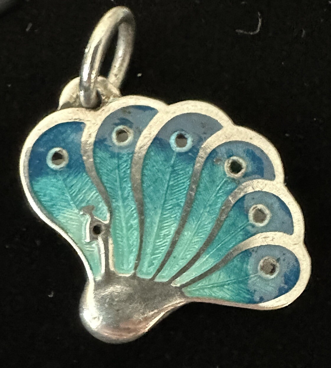 Ramirez 980 Silver Peacock Blue Guilloche Enamel Charm/Pendant & Post Earrings