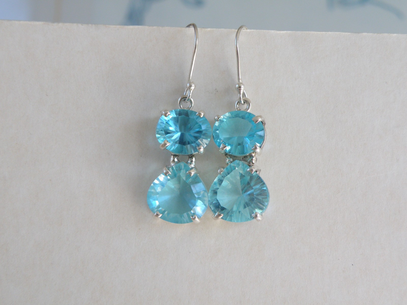 Vintage Sterling Silver 925 Heated Paraiba Blue Apatite Drop Dangle Earrings