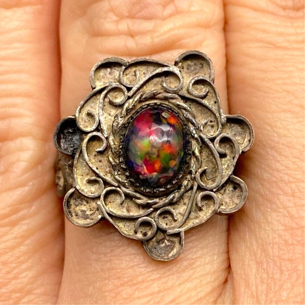 Vintage Mexico Glass 980 Sterling Silver Size 8.5