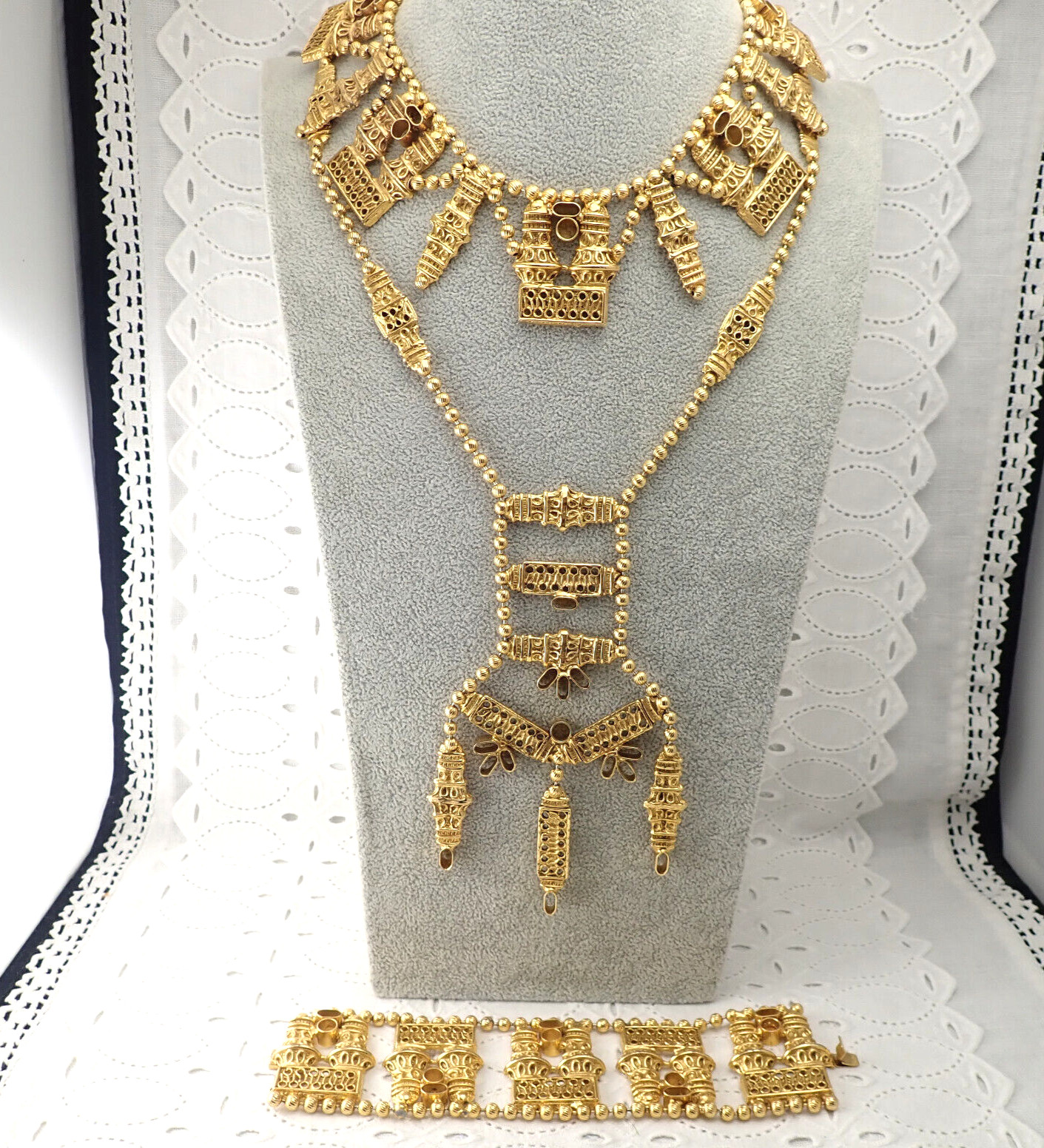 Book Juliana D&E for KJL Cast Urn Parure Bib Necklace Bracelet Egyptian Set