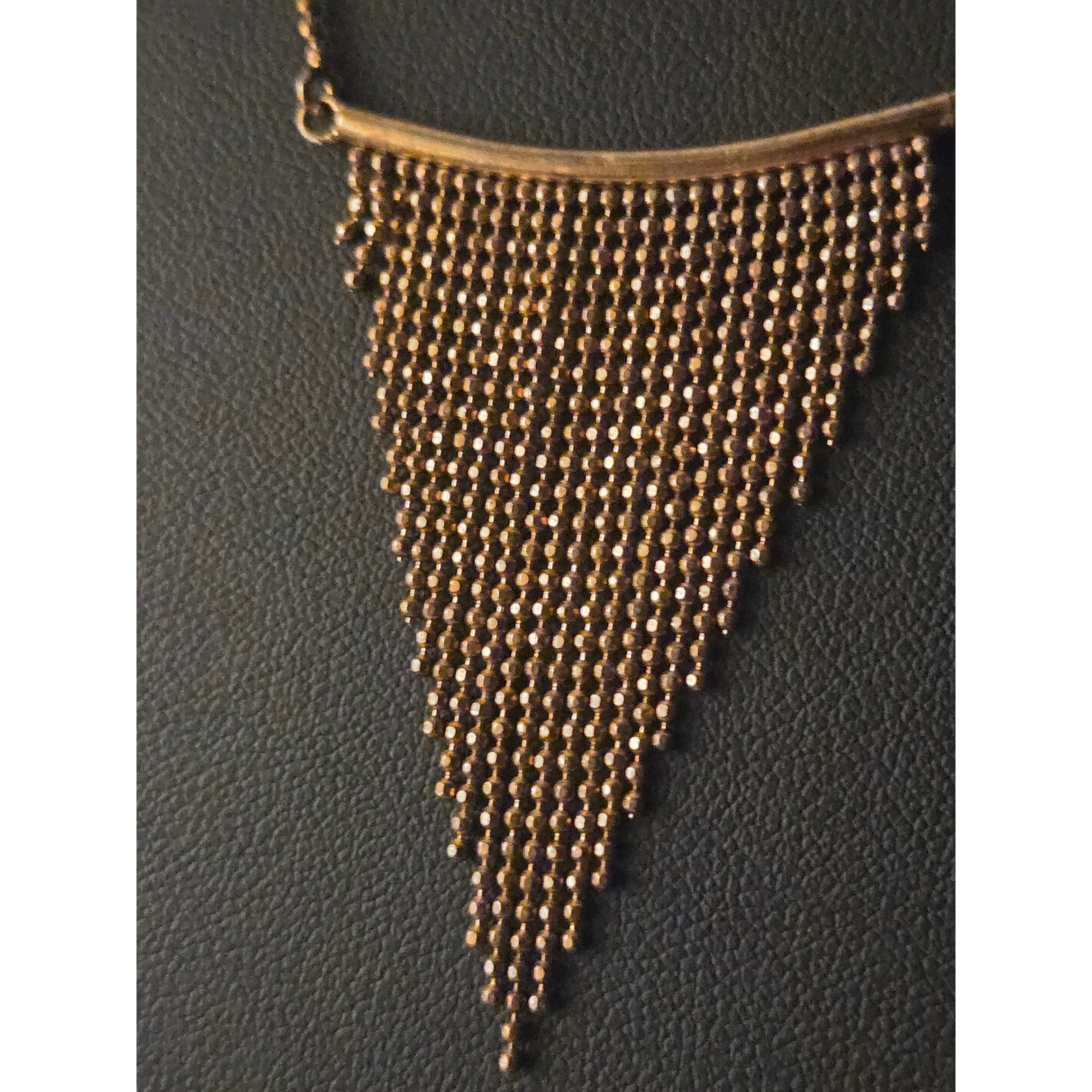 Triangular Mesh Fringe Necklace Copper Layered 925 Silver Boho Chic Vintage