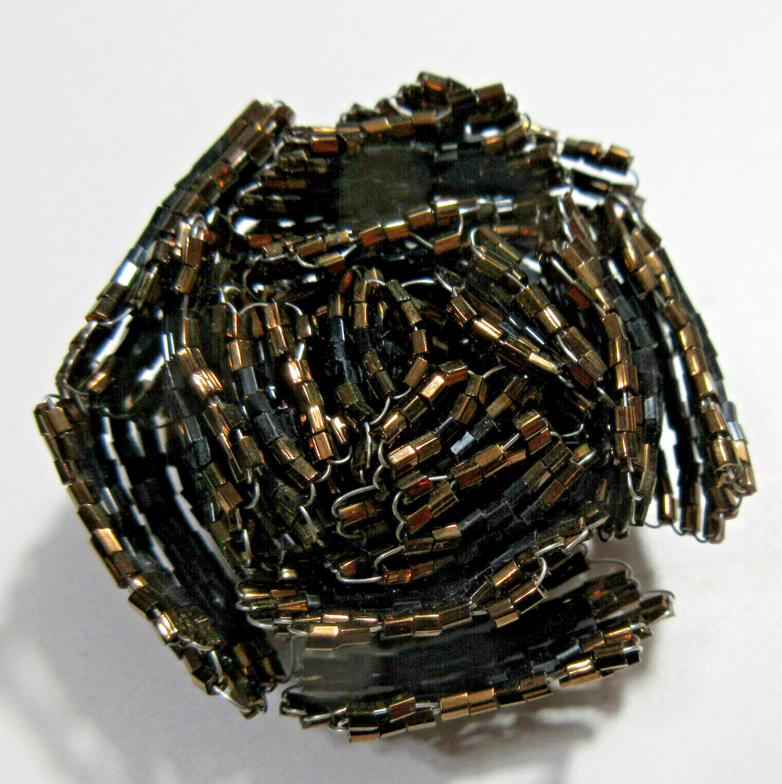 VTG UNUSUAL 3D BIG BLACK BRONZE TONE BEADED Flower Brooch SMALL SILVER TONE Pin