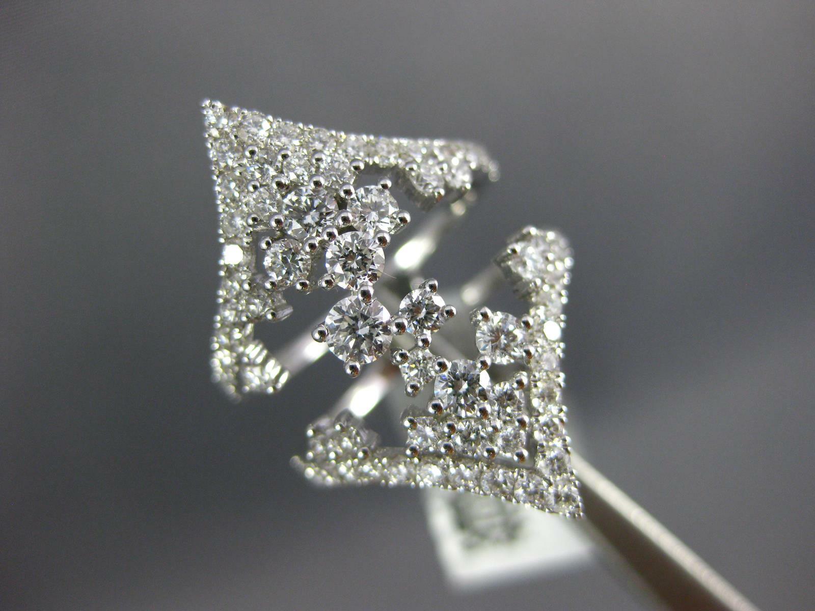 ESTATE LARGE 1.53CT DIAMOND 18KT WHITE GOLD 3D CLUSTER DOUBLE V SHAPE FUN RING
