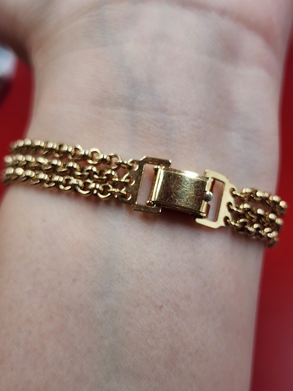 Vintage Speidel 1970s Engrave ID- style Plate Triple Band Gold Metal Bracelet
