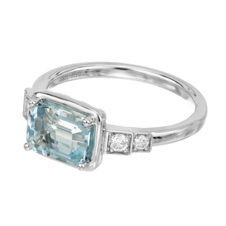 Peter Suchy 1.52 Carat Rectangular Aquamarine Diamond White Gold Engagement Ring