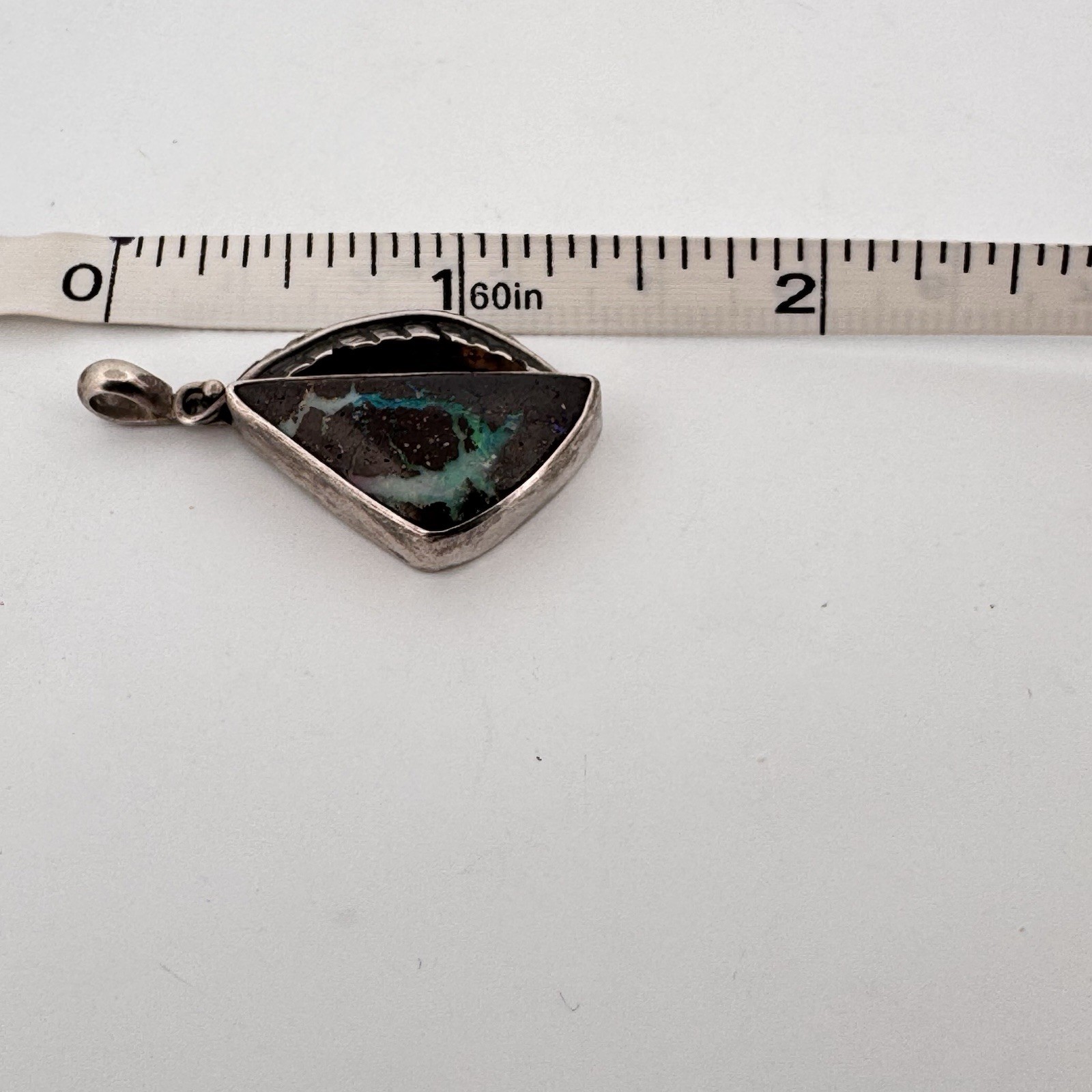 Signed RS Sterling Silver Boulder Opal Pendant Blue Green Purple Flash Artisan