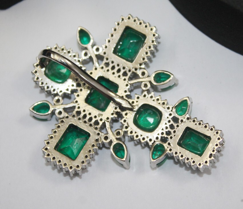 4.50ct Rose Cut Diamond Victorian 925 Sterling Silver Emerald Cross Pendant