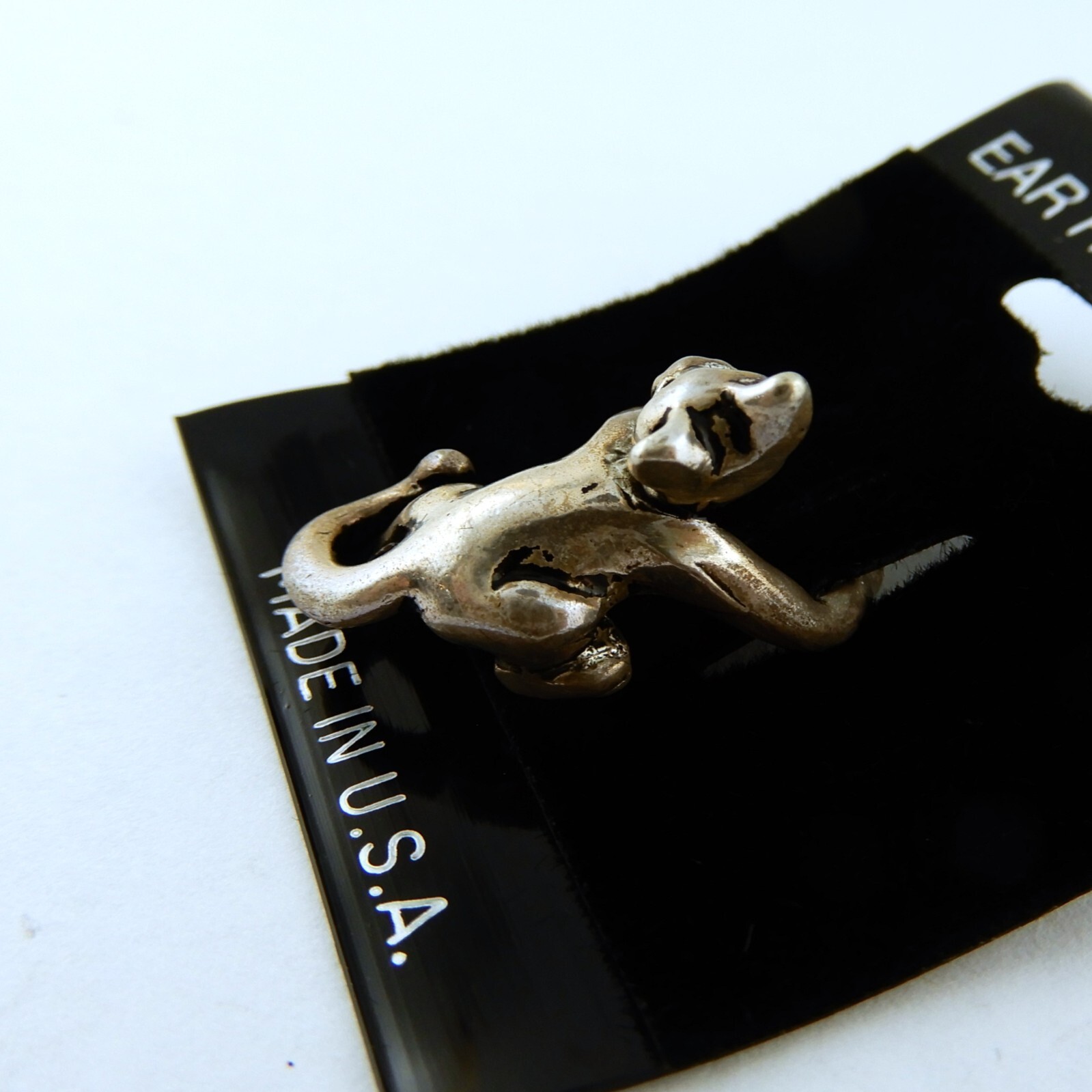 Vintage Pewter or Gold Kitty Cat 3D Earhugger earrings, kitten ear cuff