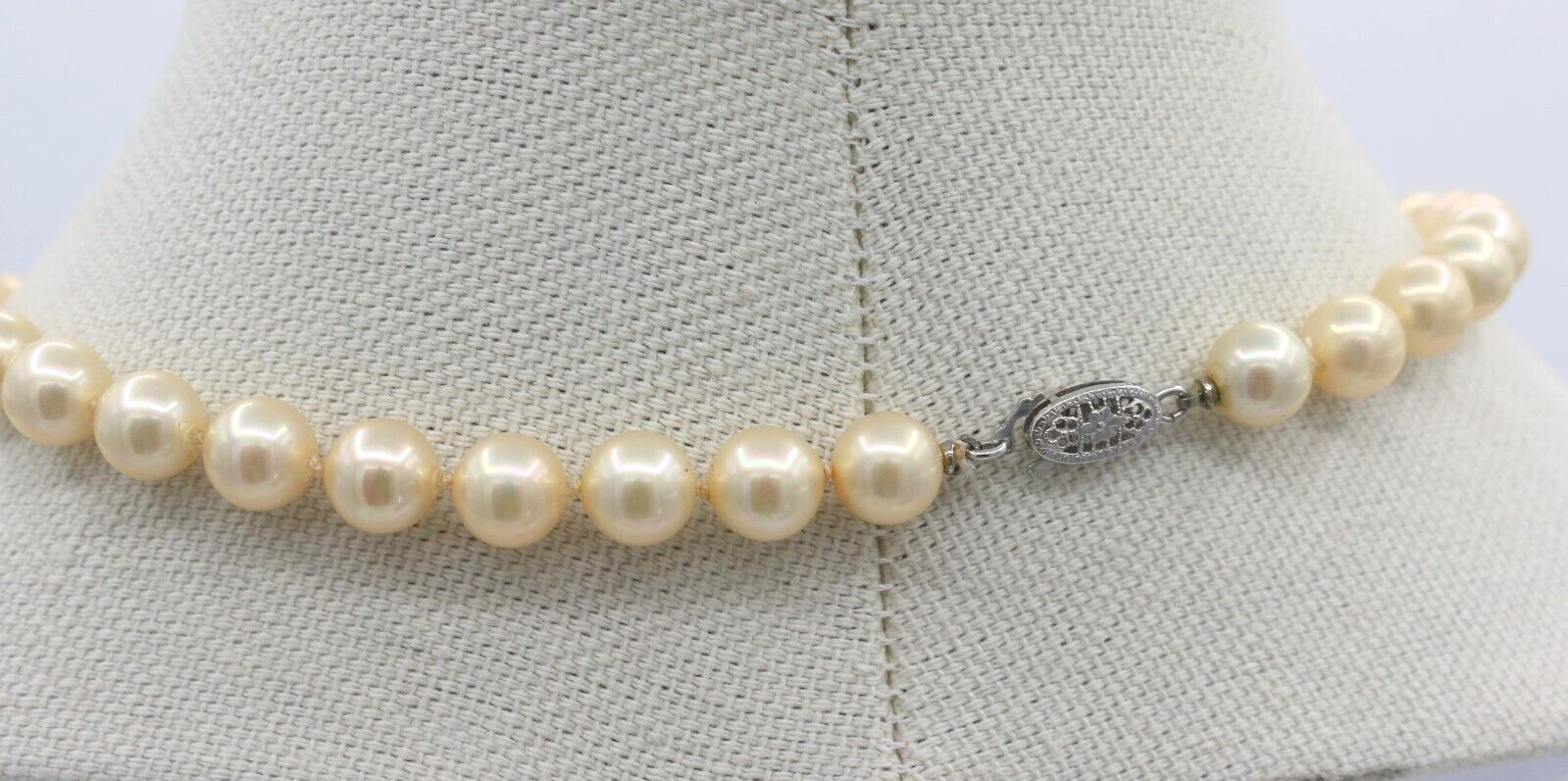 Vintage 14k White Gold Clasp Faux Pearl Knotted Necklace 15”