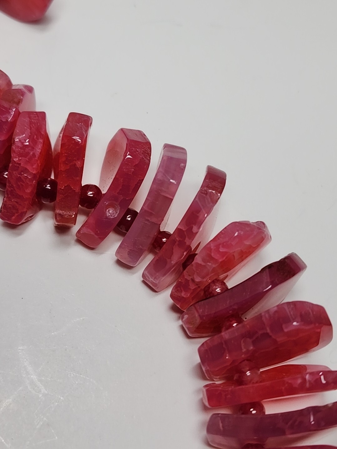 Gorgeous Pink Crackle Agate Stone .925 Clasp Statement Beaded Necklace 148g