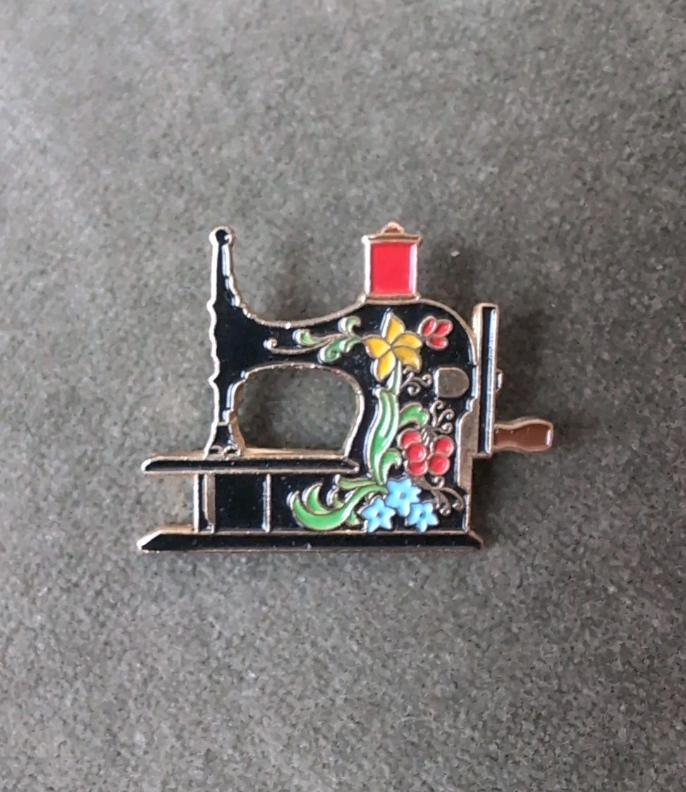Vtg Clotilde Brooch Scarf Pin Enamel Floral Sewing Machine 20 Years 1971-1991