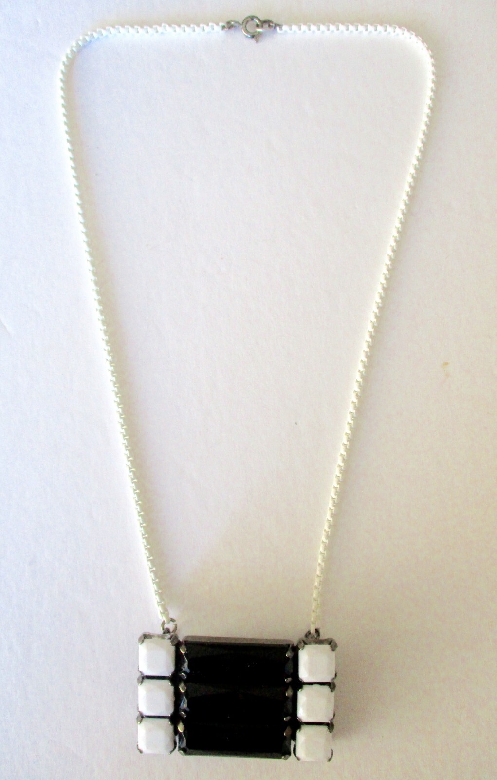 Vintage Black & White Art-Deco Pendant Necklace/Boho/Shabby Chic/