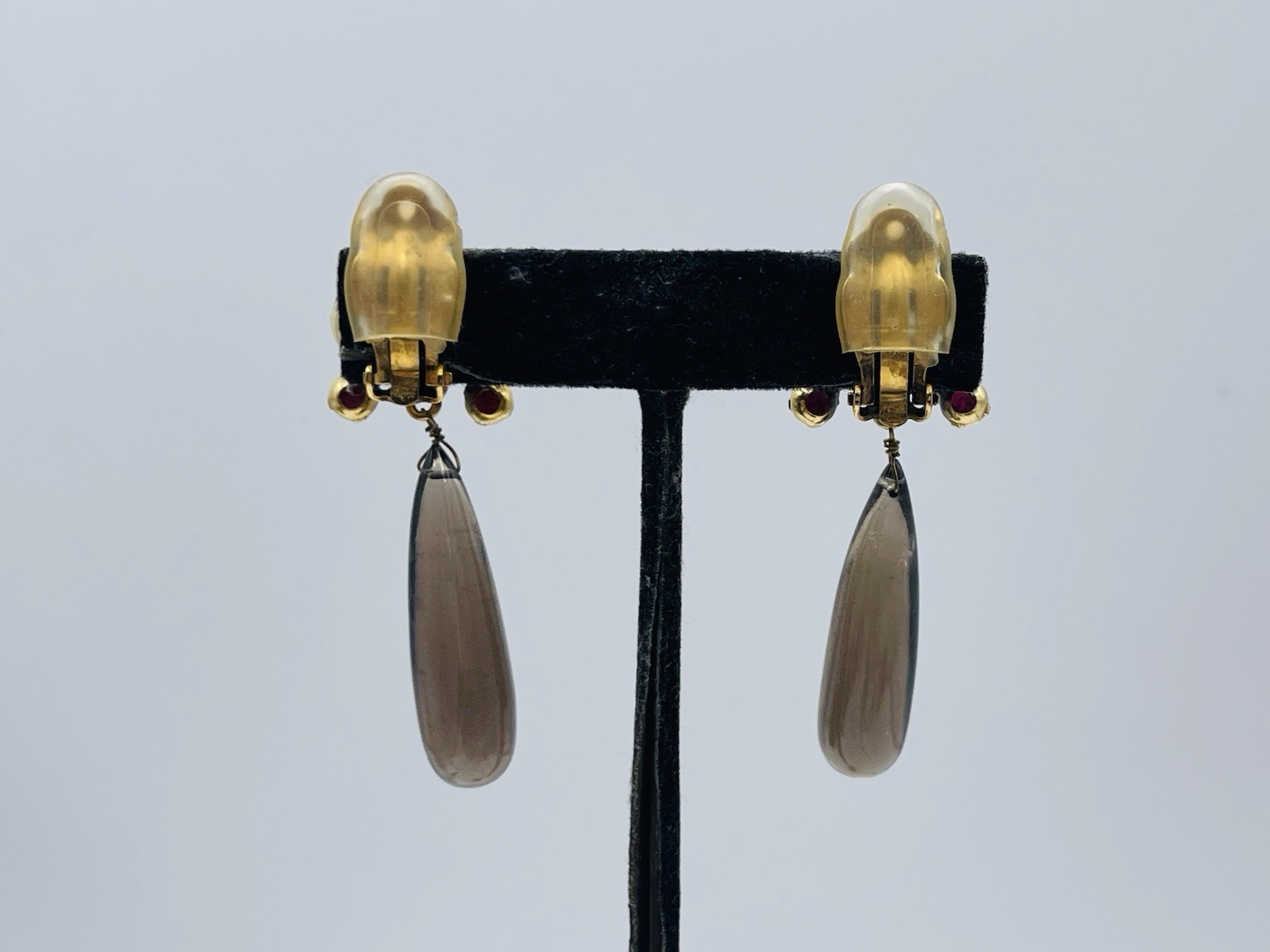Iradj Moini Vintage Gold Plated Green Beryl Smoky Quartz Ruby Dangle Earrings