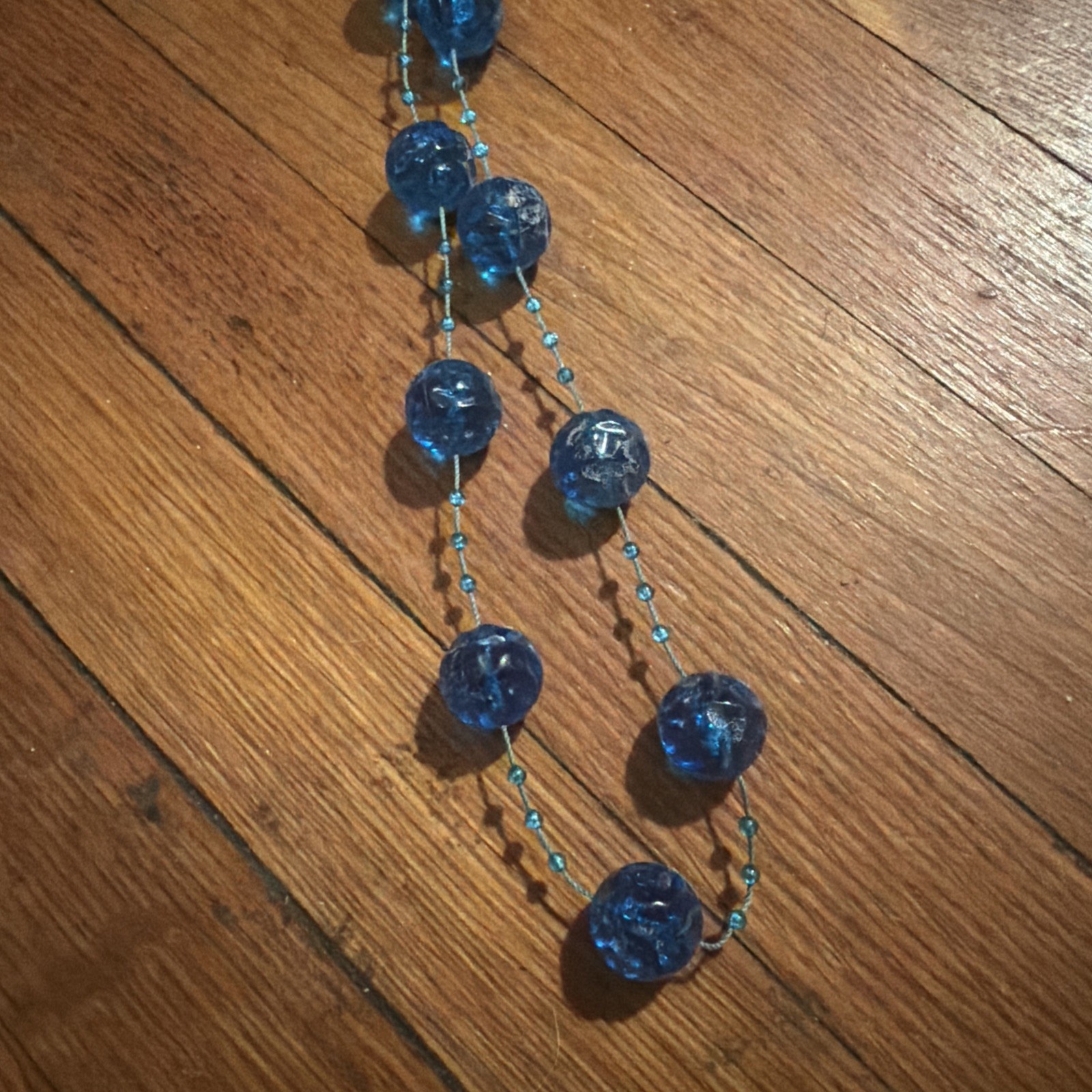 Antique Art Deco Blue Moulded Crackle Bead Satoir Necklace earrings Set Vintage