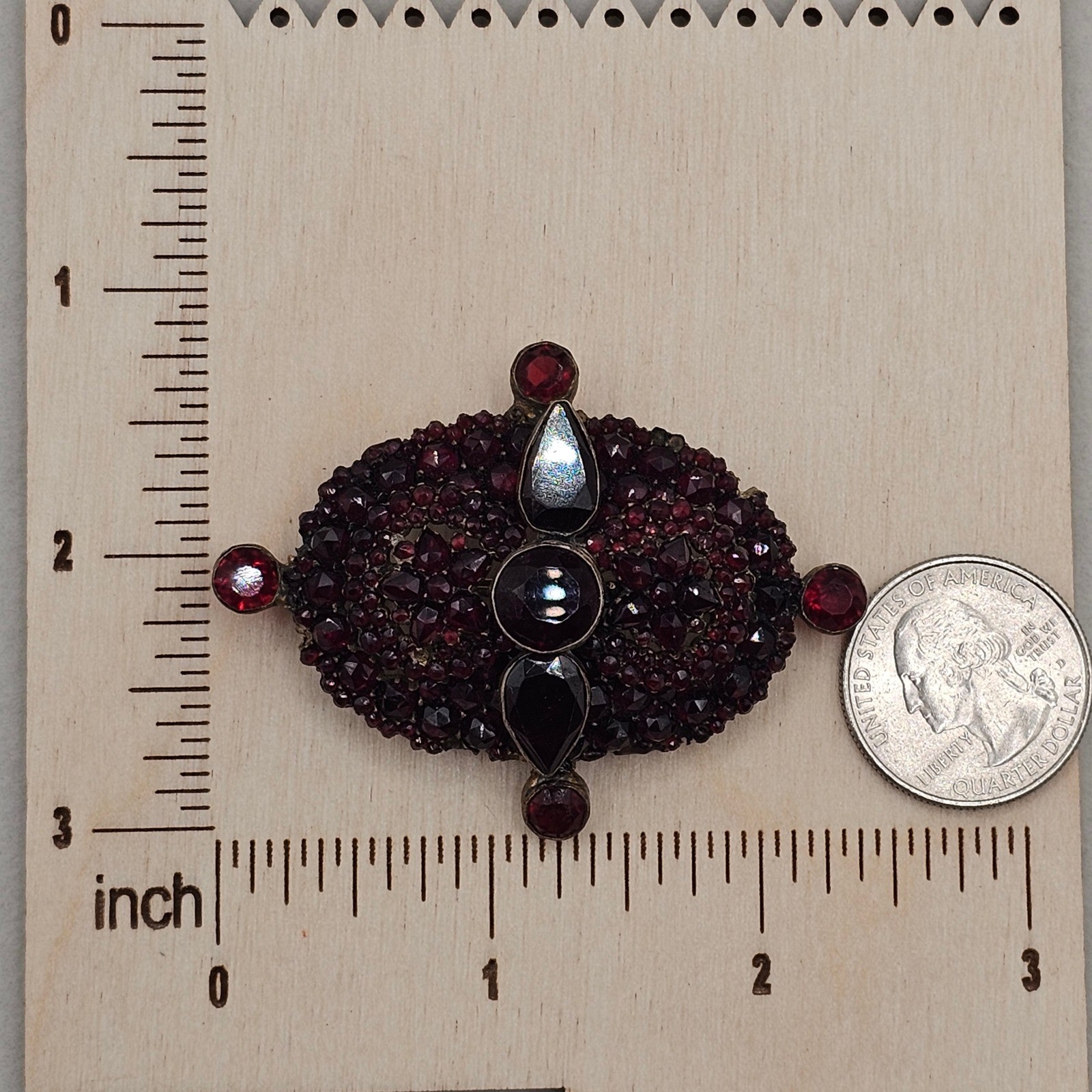 Vtg Bohemian Czech Garnet Brooch Deep Red Victorian Style Floral Cluster 2.5″
