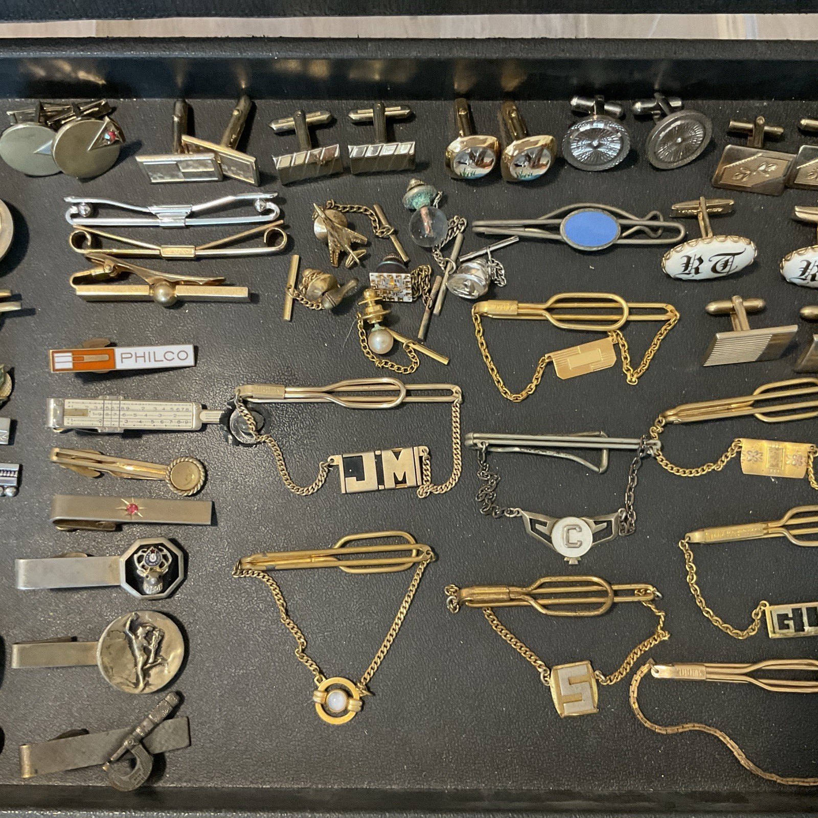 VTG 101 PC MEN’S JEWELRY LOT CUFFLINKS TIE BARS CHAINS TACS & SETS 14 SWANK! +++