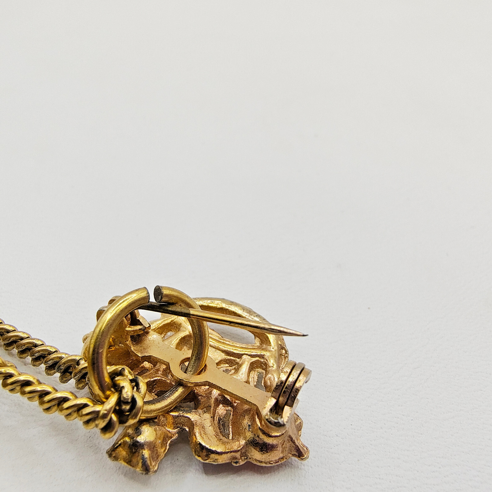 Vintage Purse Pill Box Brooch Pin Gold Tone Chatelaine Multicolor Rhinestone
