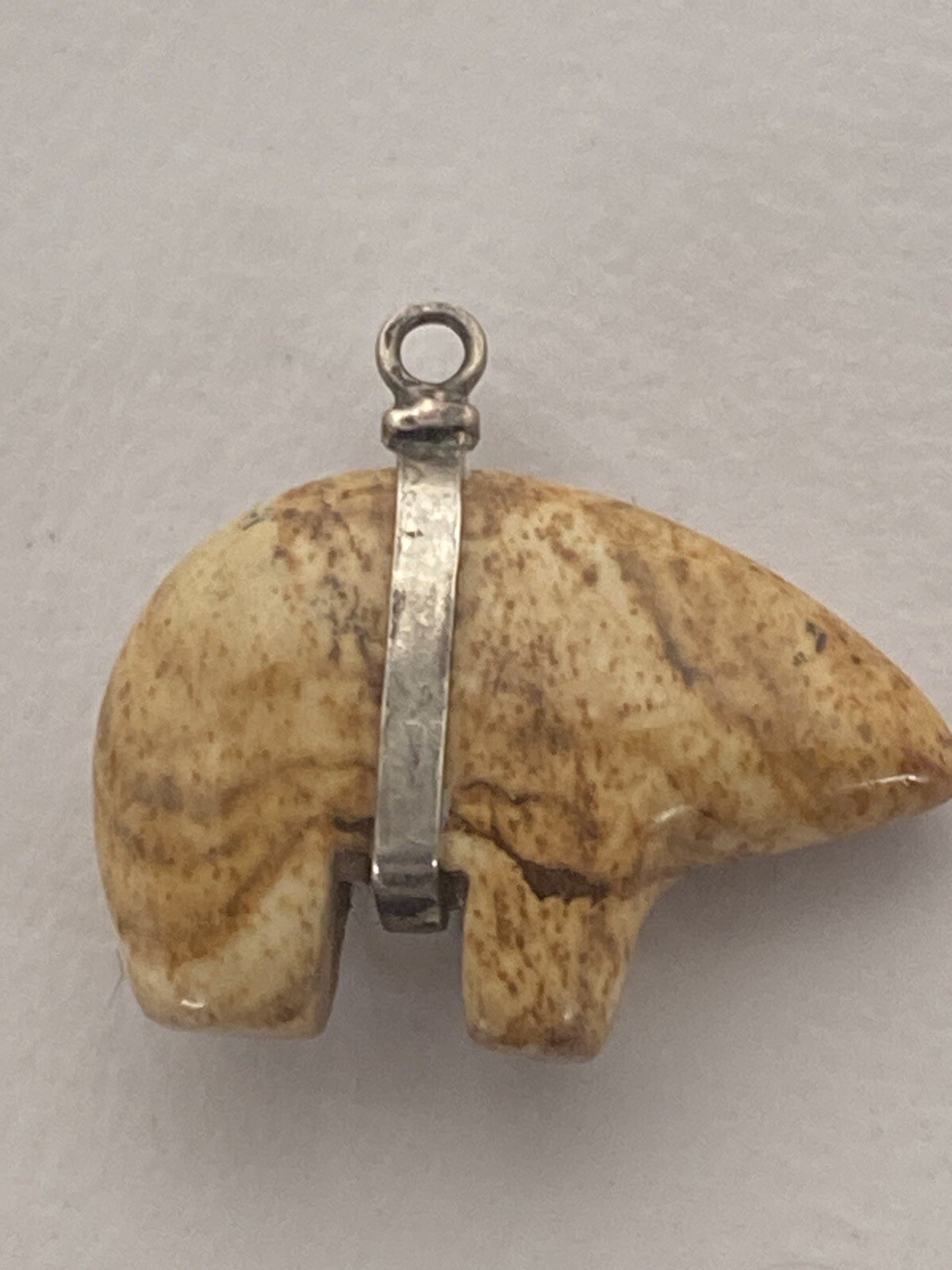 Vintage Sterling Slver & Stone Agate Polar Bear Charm Inuit Northern Design