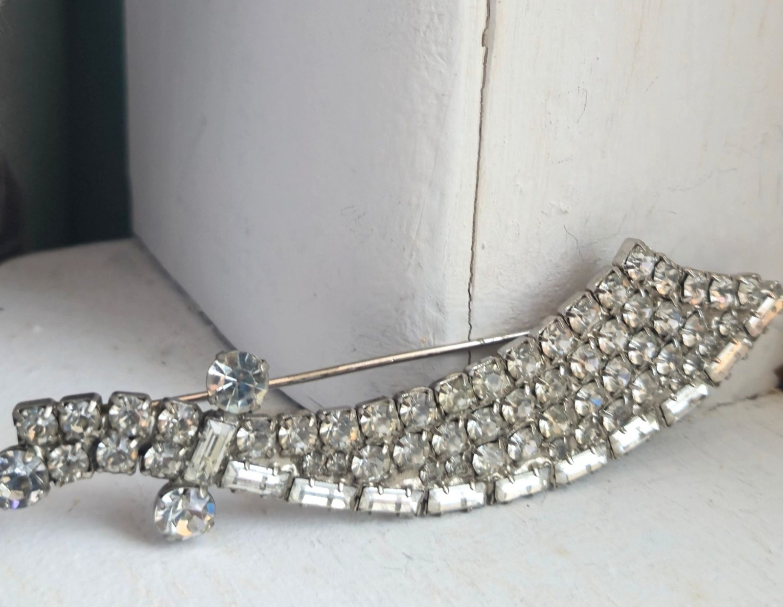 Vintage Crystal brooch Sword or scarf pin glass Rhinestone jewelry elegant gift