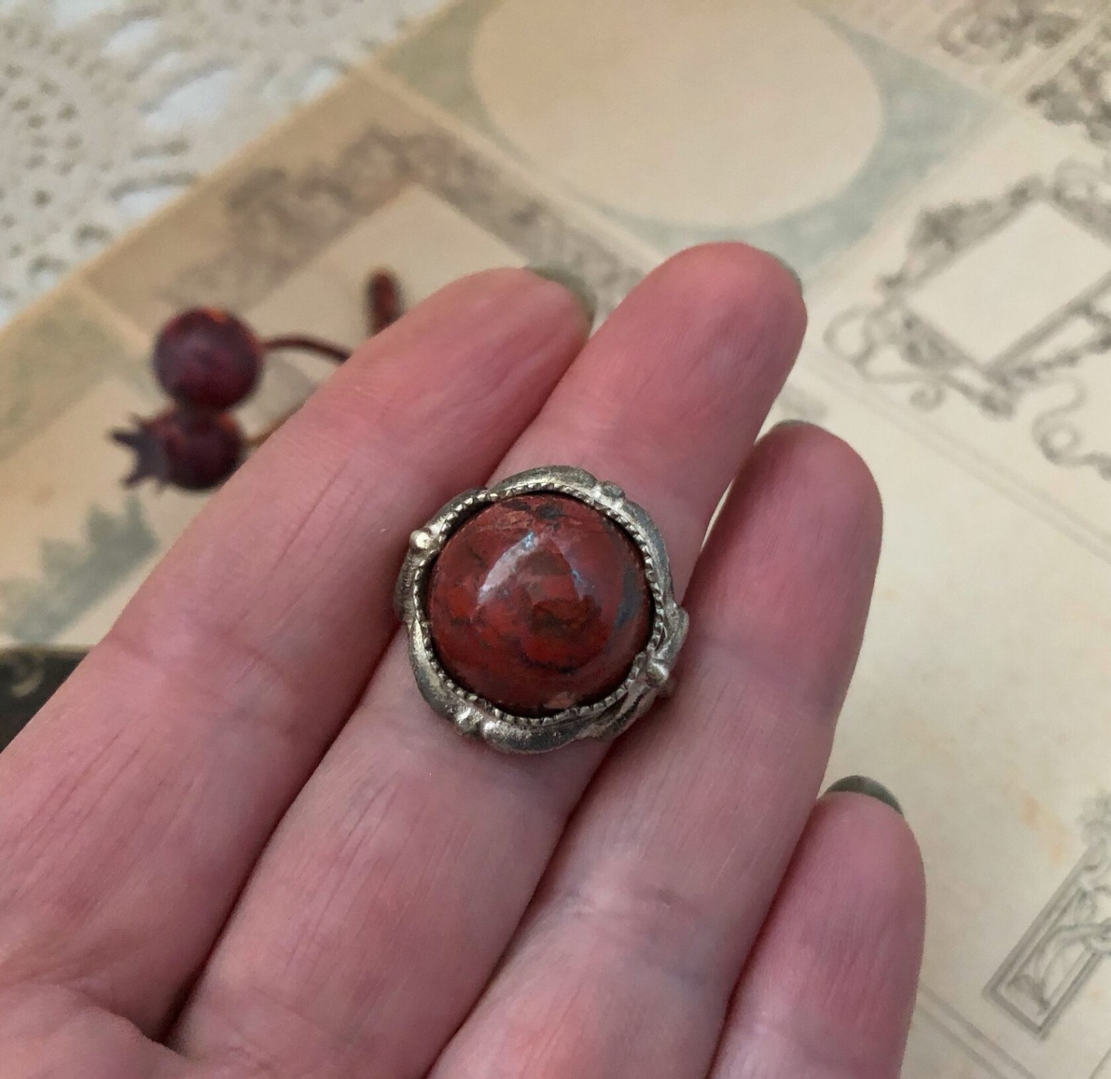 Nice Estate Jewelry Soviet Vintage Jasper Ring Sterling Silver 925 USSR Size 7