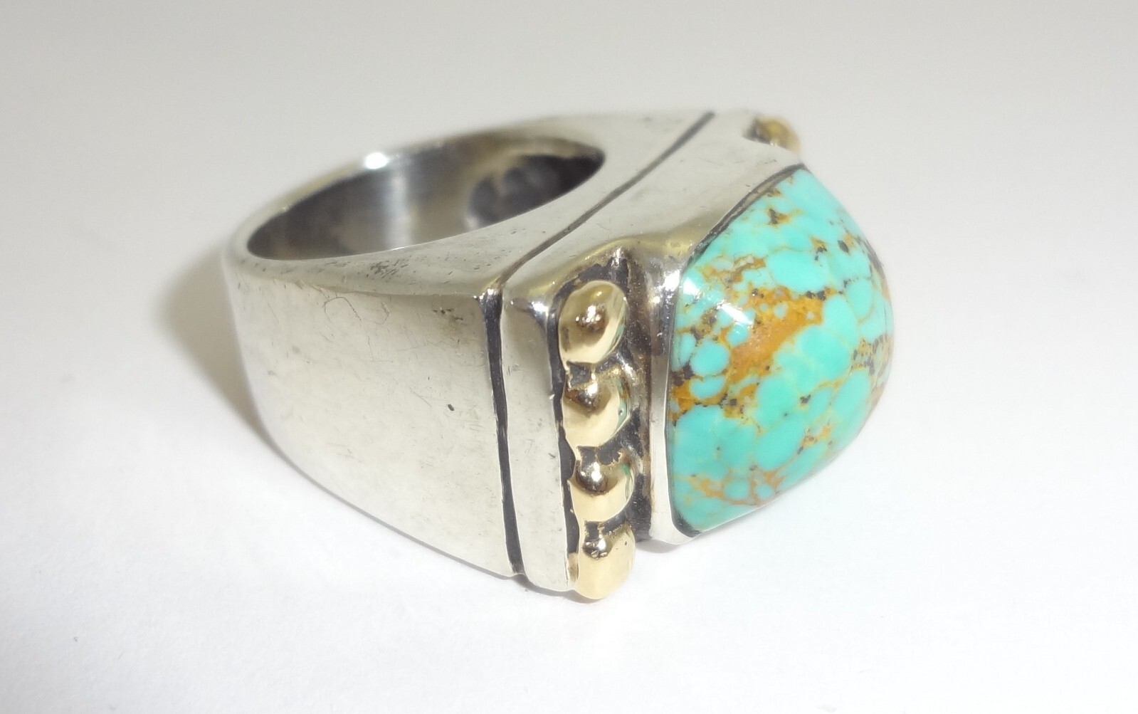 DIAN MALOUF 14K Yellow Gold Sterling Silver Turquoise Ring Size 5.25