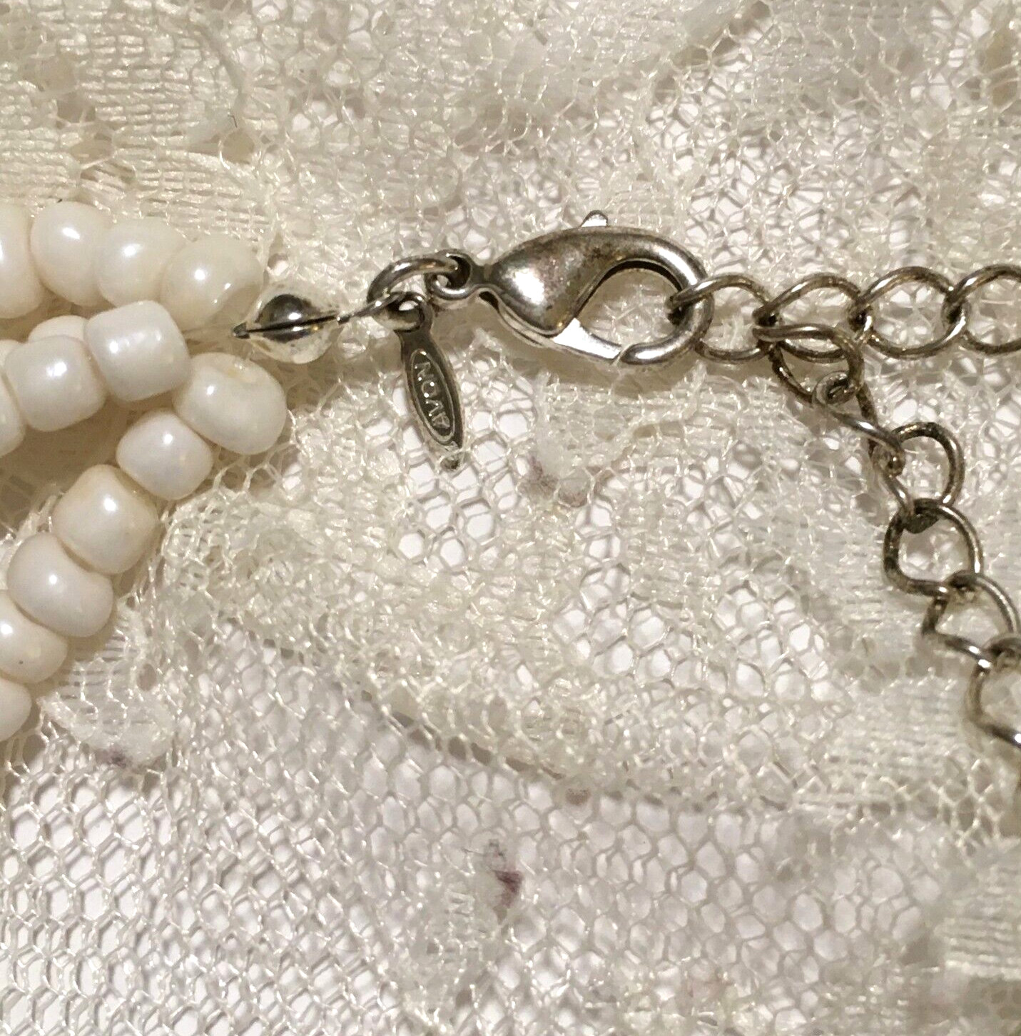 Vintage Avon Mother of Pearl Pendant Necklace White Beads Boho Beachy Statement