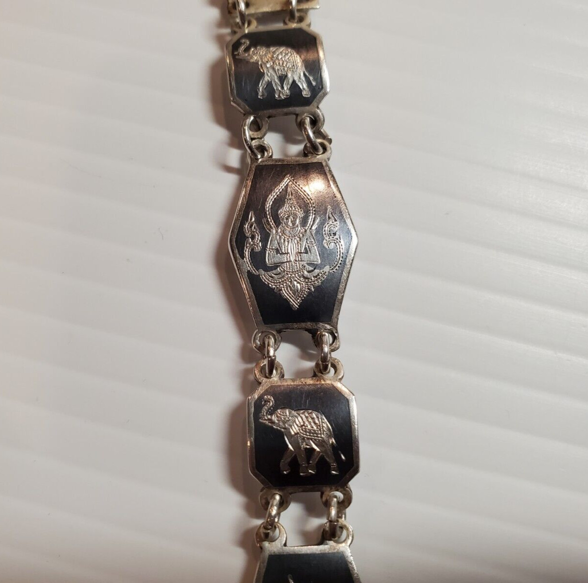 VTG Sterling Silver Siam Black Nielloware Filigree Bracelet 7in 21.4g AMFARCO