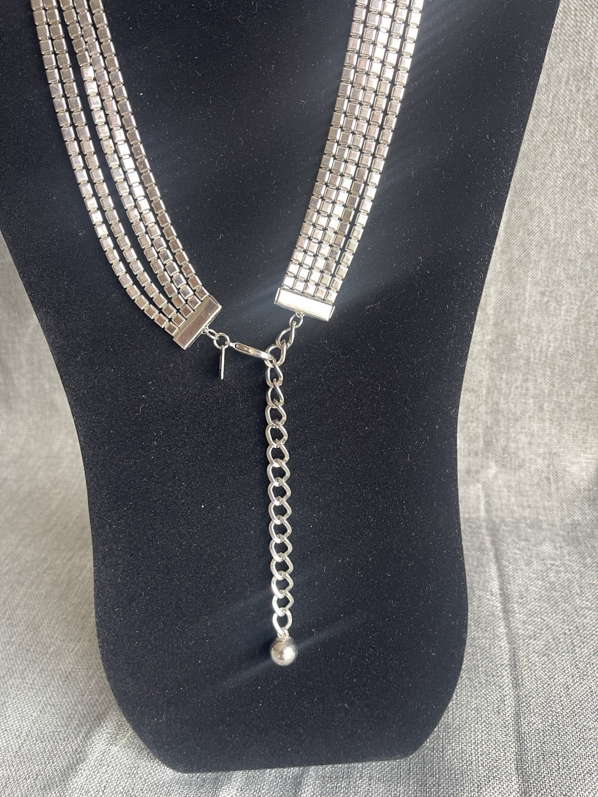 Vintage Silver Tone Metal Drape 5 Strand Necklace MCM Claw Clasp 25” Adjustable