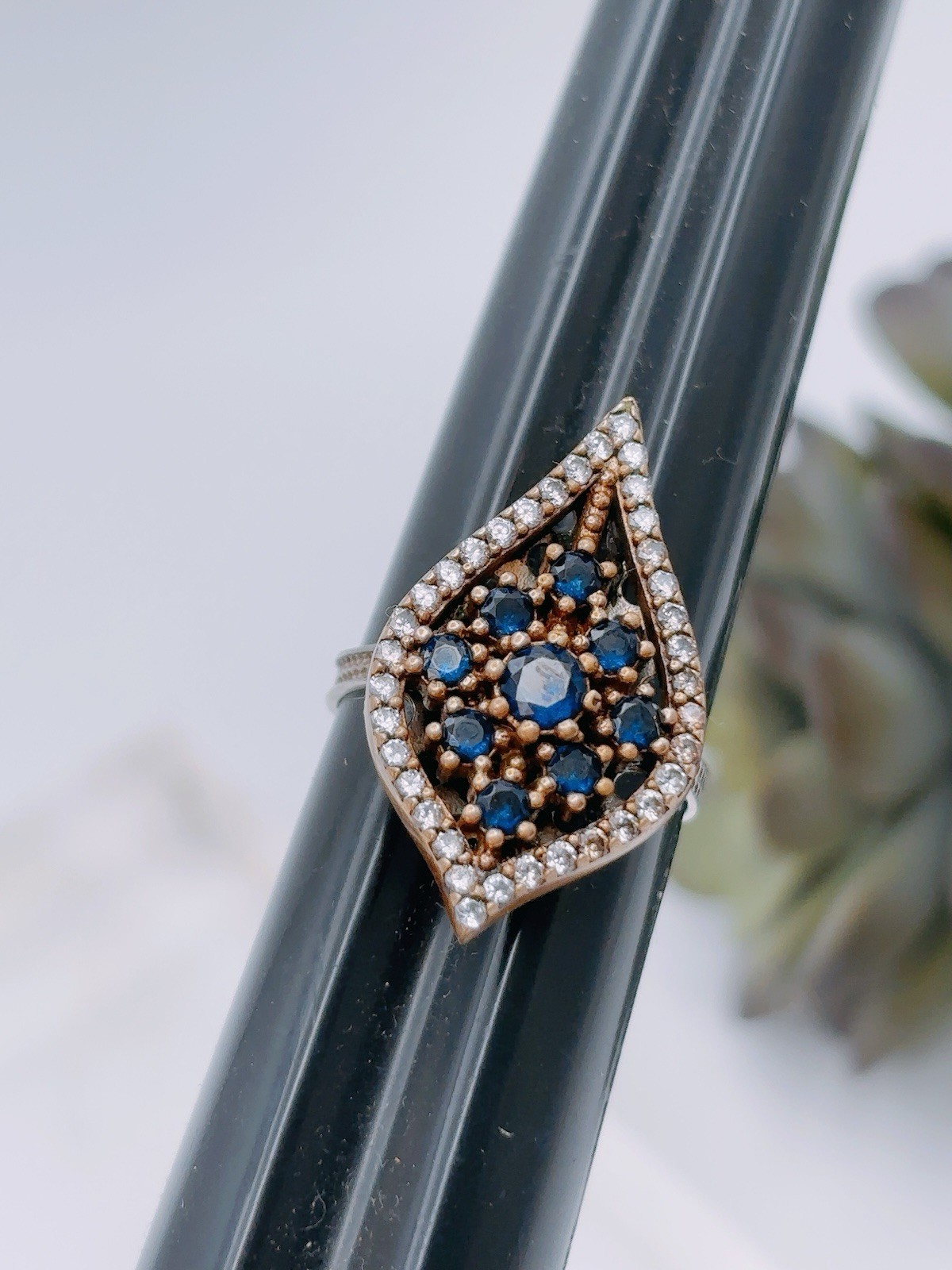 Sterling Silver 925 Turkish Rhombus Iolite Stone Ring Sz 8 Antique Unique
