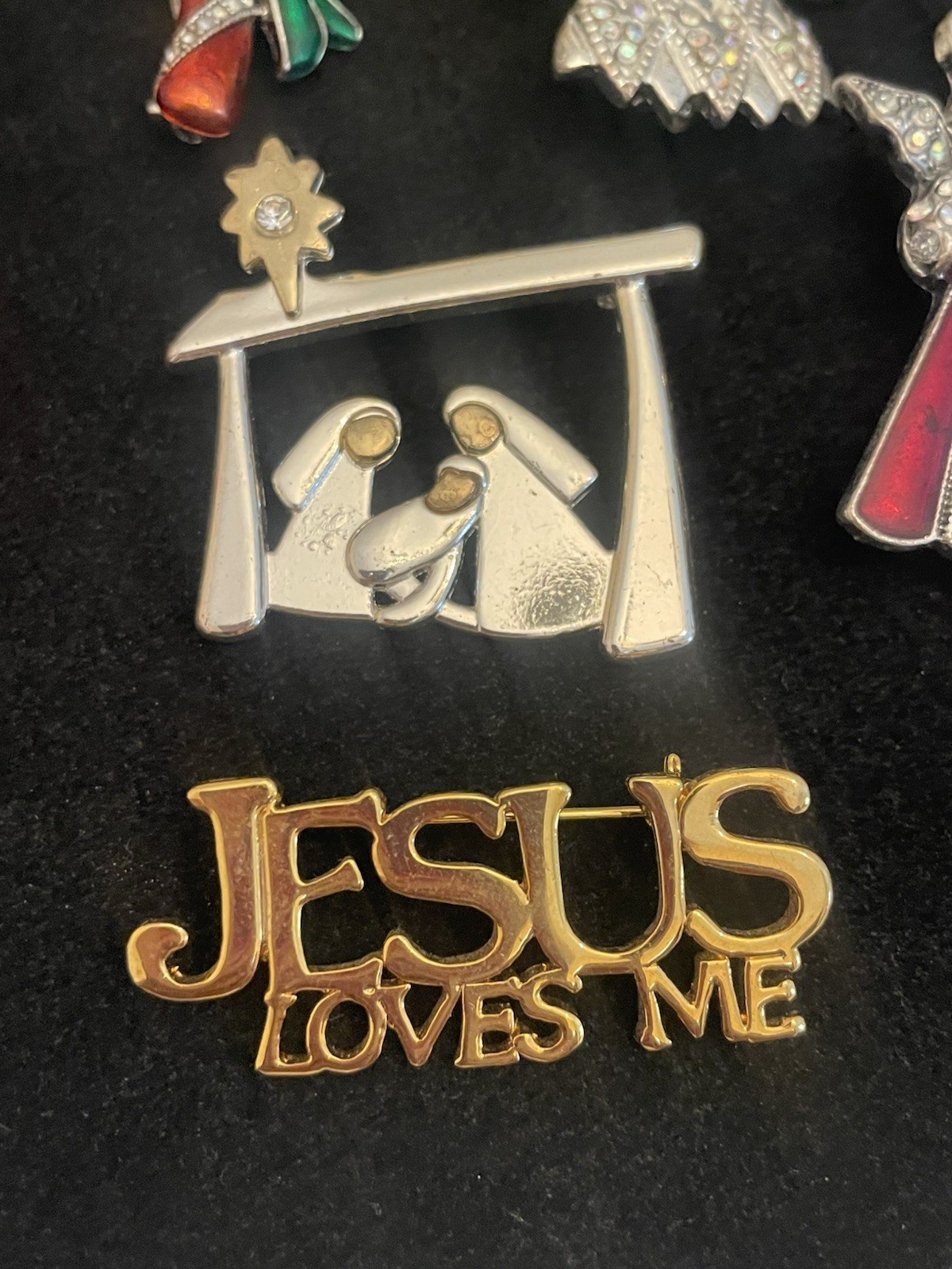 VTG Christmas Brooch Pin Lot ENAMEL RHINESTONE Santa Angel Cane Wise Men Noel
