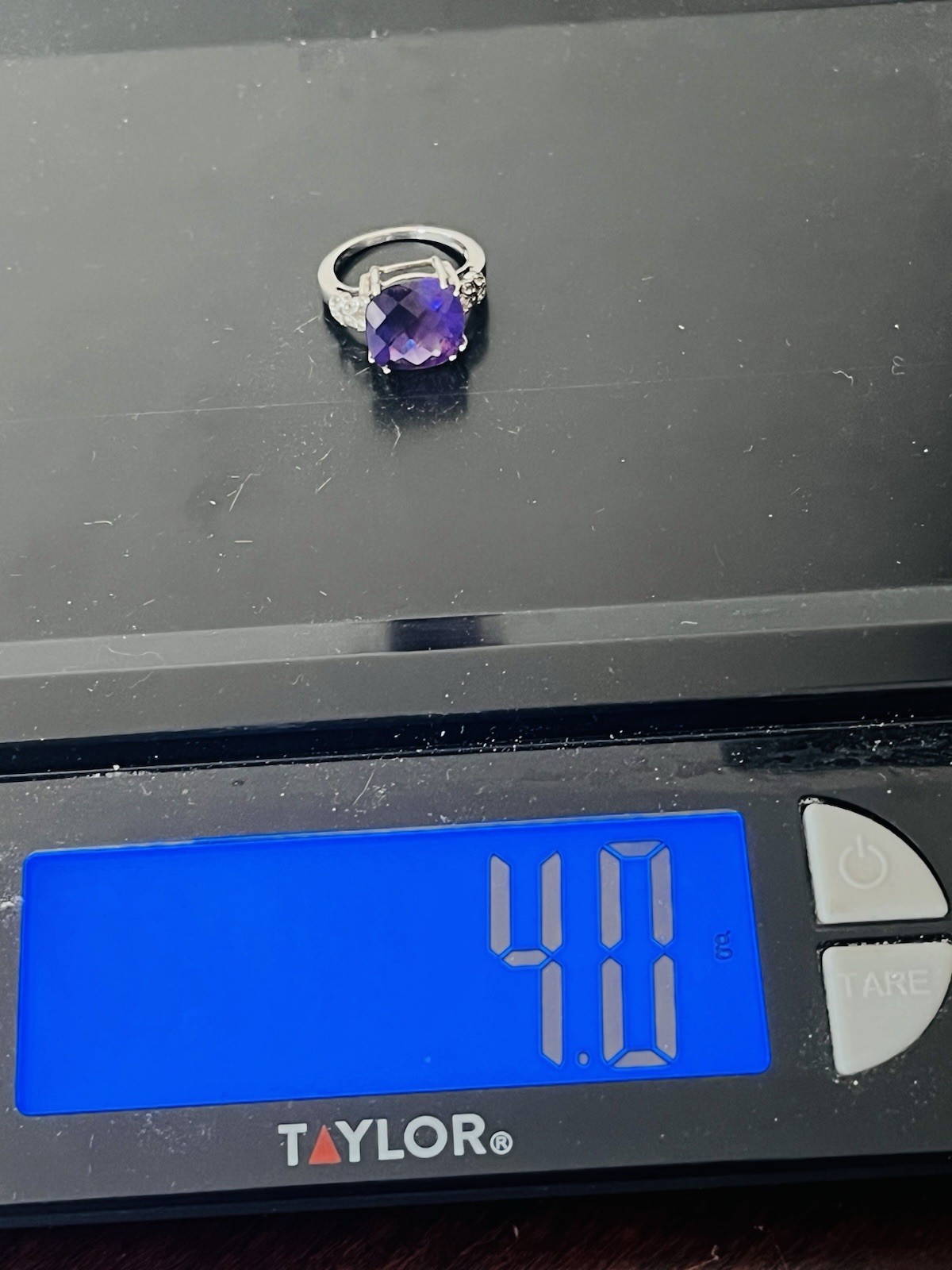 Designer BML Sterling Silver Cushion Cut Amethyst And White Topaz Ring Size 7