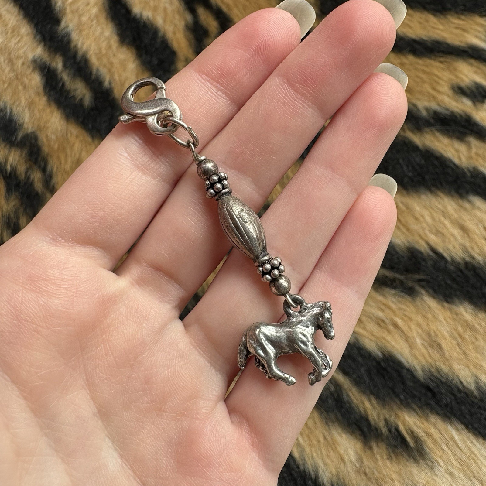 Vintage Horse Charm Silver Tone Metal Running Horse Charm Keychain