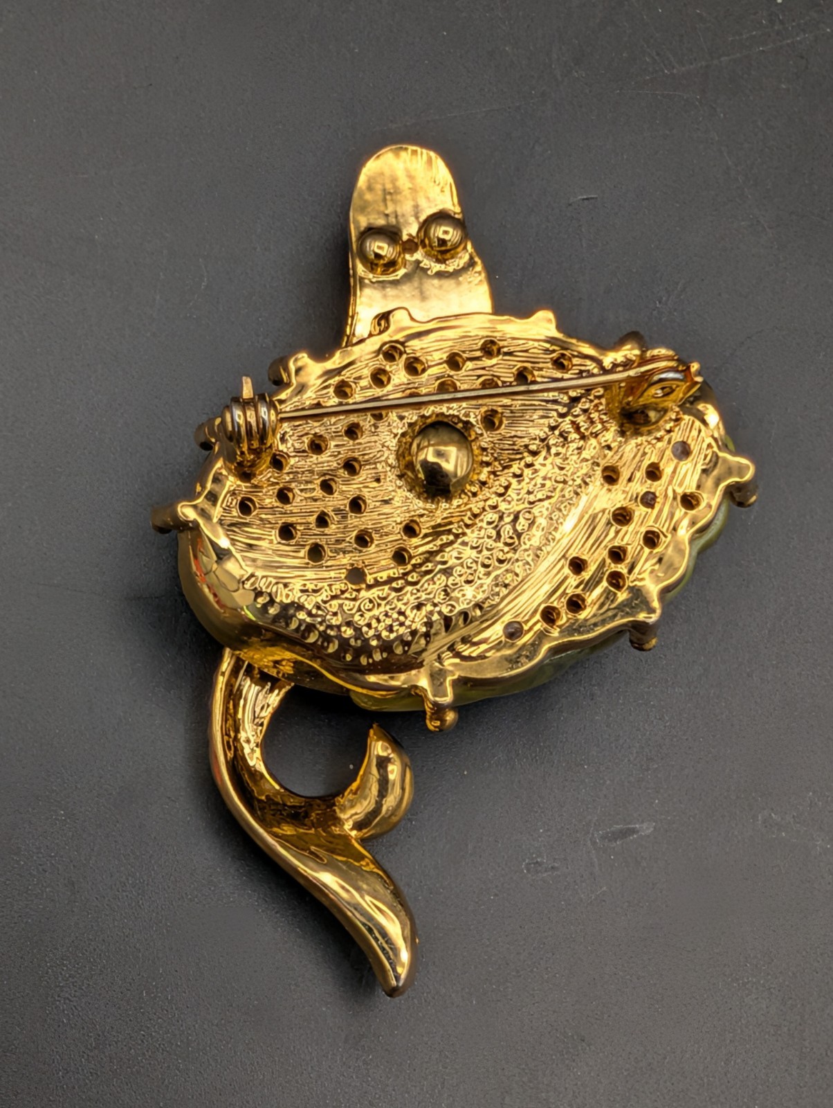 Vintage Hattie Carnegie Mermaid Gold Tone Green Orange Rhinestone 1960s Brooch